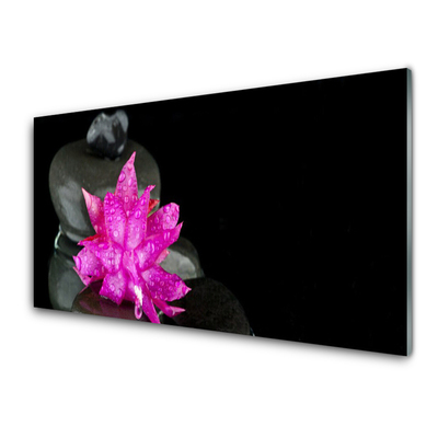 Slika na akrilnem steklu Flower črna stones