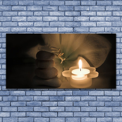 Slika na akrilnem steklu Sveča spa kamni