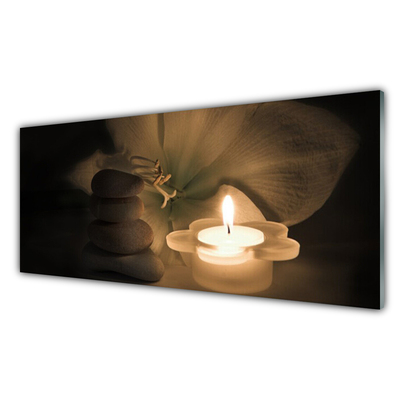 Slika na akrilnem steklu Sveča spa kamni