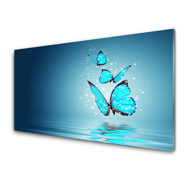 Slika na akrilnem steklu Metulji blue water art