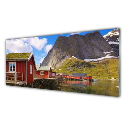 Slika na akrilnem steklu Hiše lake mountains landscape