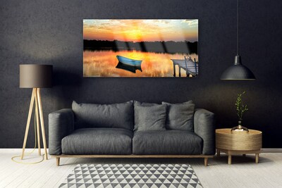 Slika na akrilnem steklu Bridge boat lake landscape