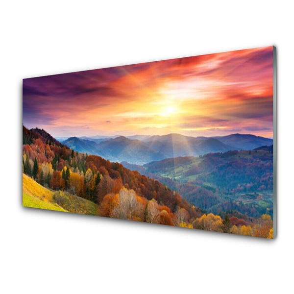 Slika na akrilnem steklu The sun mountain forest landscape