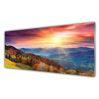 Slika na akrilnem steklu The sun mountain forest landscape