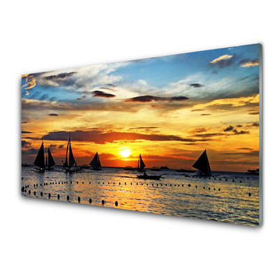 Slika na akrilnem steklu Morski čolni sun landscape