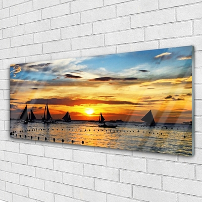 Slika na akrilnem steklu Morski čolni sun landscape