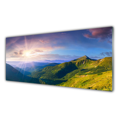 Slika na akrilnem steklu Sun mountain travnik landscape