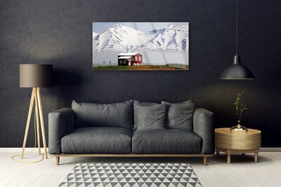 Slika na akrilnem steklu Mountain home landscape sneg