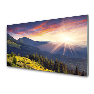 Slika na akrilnem steklu Sun mountain forest landscape