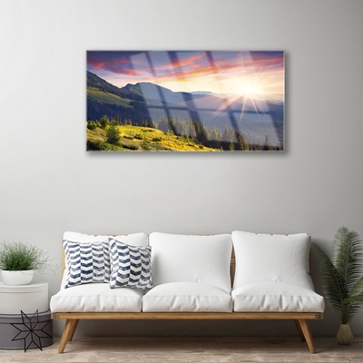 Slika na akrilnem steklu Sun mountain forest landscape