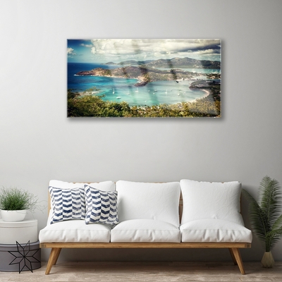 Slika na akrilnem steklu Bay boats landscape