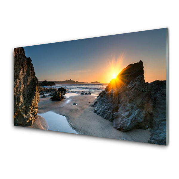 Slika na akrilnem steklu Rock beach sun landscape