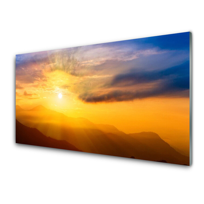 Slika na akrilnem steklu Mountain sun oblaki landscape