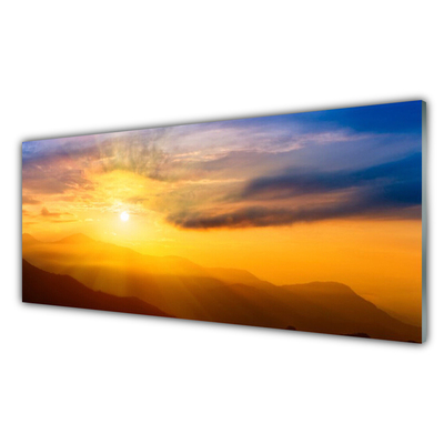 Slika na akrilnem steklu Mountain sun oblaki landscape