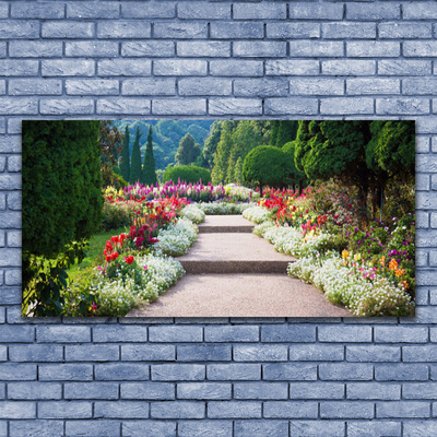 Slika na akrilnem steklu Cvetje garden park stopnice