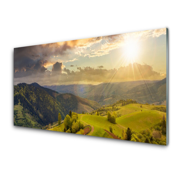 Slika na akrilnem steklu Mountain travnik sunset