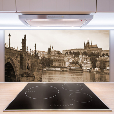 Stenska plošča za kuhinjo Praga bridge landscape