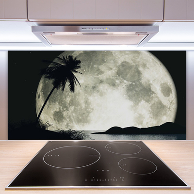 Stenska plošča za kuhinjo Nočni moon landscape palm