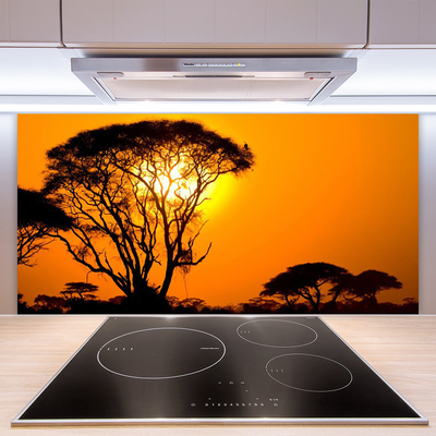 Stenska plošča za kuhinjo Narava drevo sonce