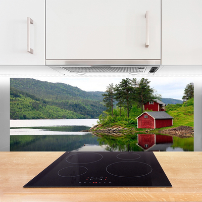 Stenska plošča za kuhinjo Mountain house lake landscape