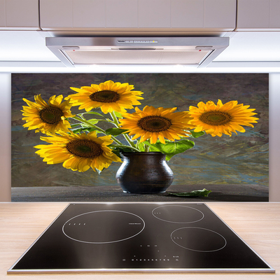 Stenska plošča za kuhinjo Sončnica vase rastlin