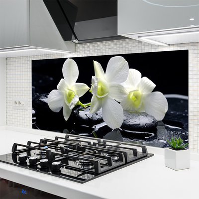 Stenska plošča za kuhinjo Bela orhideja cvet