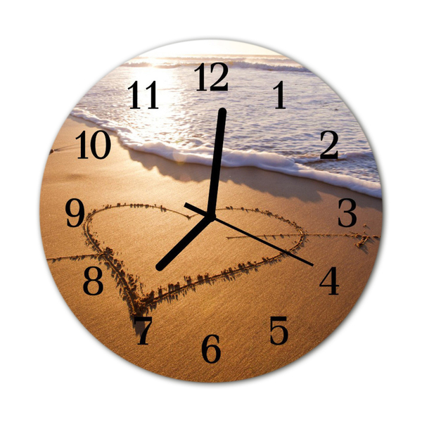 Steklena okrogla ura Srce na plaži