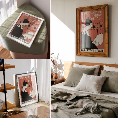 Premium stenski plakat Ženska bere časopis v secesijskem slogu, avtorica Ethel Reed