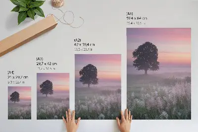 Stenski plakat osamljeno drevo v megli s pastelnim nebom