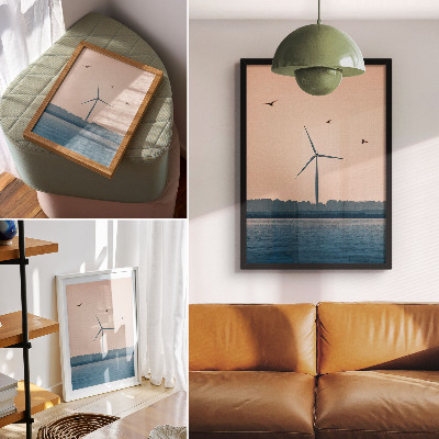 Premium stenski plakat Vetrnica, obdana z naravo in pticami