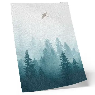 Plakat z motivom meglene gozdne ptice eleganten dodatek za dnevno sobo