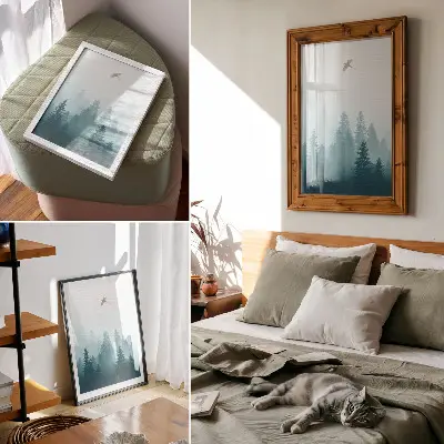 Plakat z motivom meglene gozdne ptice eleganten dodatek za dnevno sobo