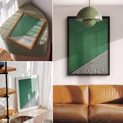 Premium stenski plakat Zelena z geometrijskim črno-belim vzorcem