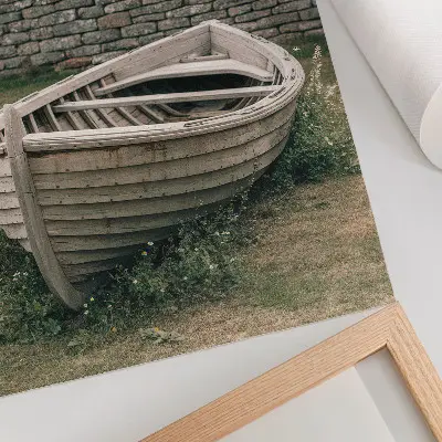 Plakat zapuščen čoln v travi z motivom narave