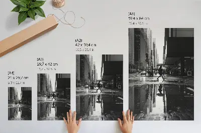 Plakat sodobna mestna grafika z motivom dežja v črno-beli barvi