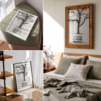 Plakat Minimalistična pokrajina z drevesom in klopjo