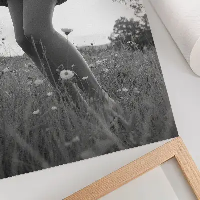 Umetniški tisk na platno črno-bela fotografija mirnega travnika v harmoniji