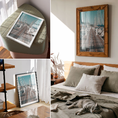 Premium stenski plakat Marina jahte pomol modro nebo simetrija