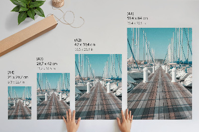 Premium stenski plakat Marina jahte pomol modro nebo simetrija
