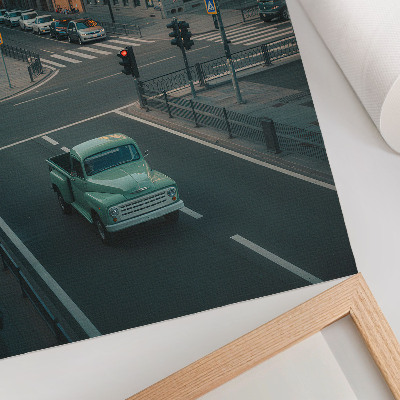 Premium stenski plakat Stanovanjske hiše retro avtomobil sončni zahod vzdušje