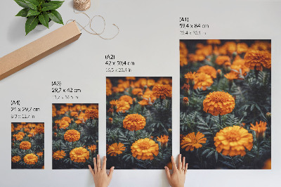 Eleganten plakat za dnevno sobo Oranžni cvetovi zeleni listi klasični