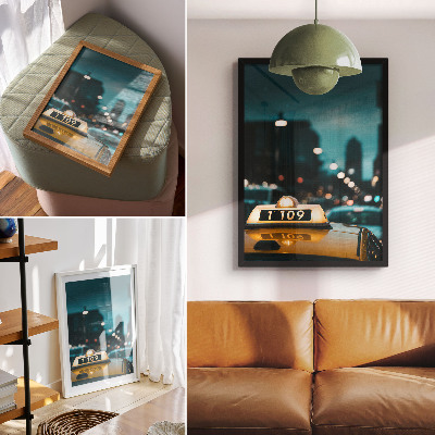 Plakat Nočno mesto taksi zamegljene luči dinamične