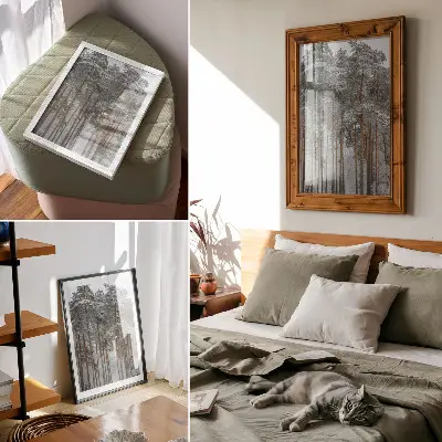Premium stenski plakat zimski gozd s snegom in drevesi za občutek miru in harmonije v naravi