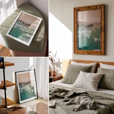 Plakat pogled z vrha na morske valove in pesek na plaži
