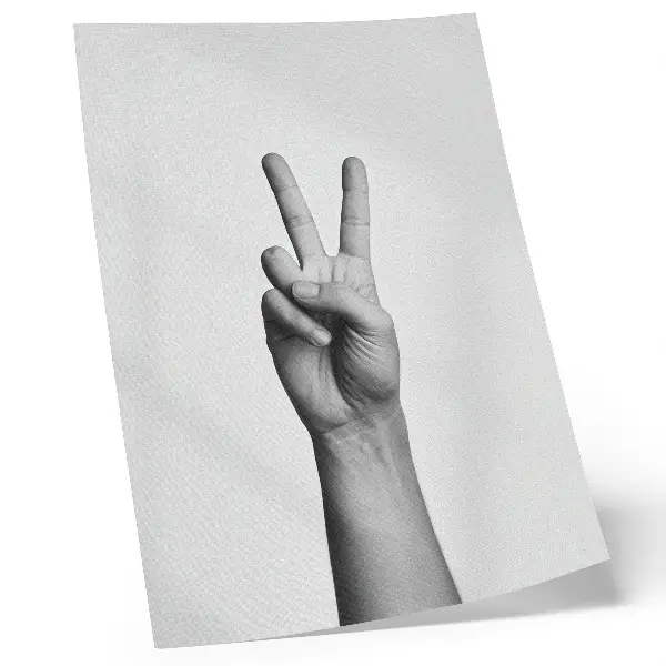 Eleganten plakat za dnevno sobo črno-bela gesta miru v minimalističnem elegantnem slogu
