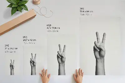 Eleganten plakat za dnevno sobo črno-bela gesta miru v minimalističnem elegantnem slogu