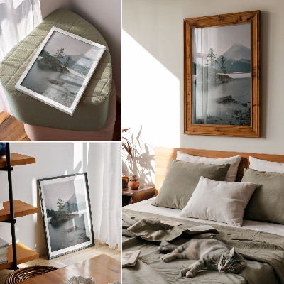 Premium stenski plakat Gore, jezero, megla, mir, harmonija, narava