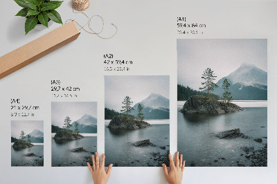 Premium stenski plakat Gore, jezero, megla, mir, harmonija, narava