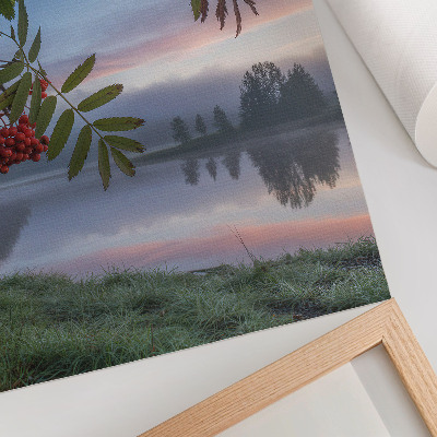 Premium stenski plakat Jezero zjutraj, jerebika, nežna megla, narava