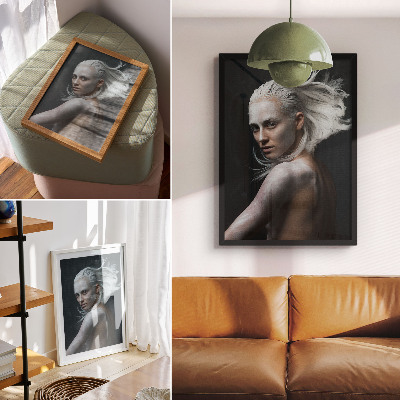Plakat Temno ozadje nežni beli lasje v fokusu
